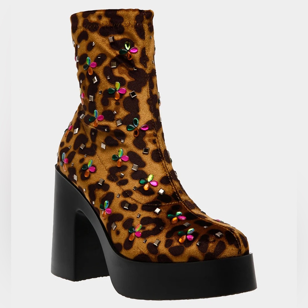 Betsey Johnson Leopard Print Ankle Boots with Embellishments